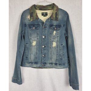 Royal Bones Camo Denim Jean Jacket Kids Girls XL Distressed NWOT Fun Fall